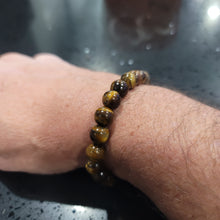 Load image into Gallery viewer, Natural Tiger&#39;s Eye Men&#39;s Bracelet on Durable Stretch Band. Made in USA.
