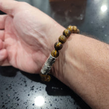 Load image into Gallery viewer, Natural Tiger&#39;s Eye Men&#39;s Bracelet on Durable Stretch Band. Made in USA.
