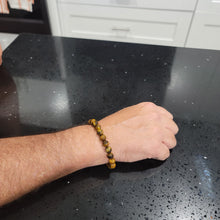 Load image into Gallery viewer, Natural Tiger&#39;s Eye Men&#39;s Bracelet on Durable Stretch Band. Made in USA.
