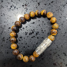 Load image into Gallery viewer, Natural Tiger&#39;s Eye Men&#39;s Bracelet on Durable Stretch Band. Made in USA.
