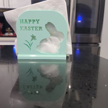 Load image into Gallery viewer, Adorable Easter Bunny Happy Easter Napkin Holder. Appealing, elegant, useful and eye catching. Perfect for Easter Decorations.
